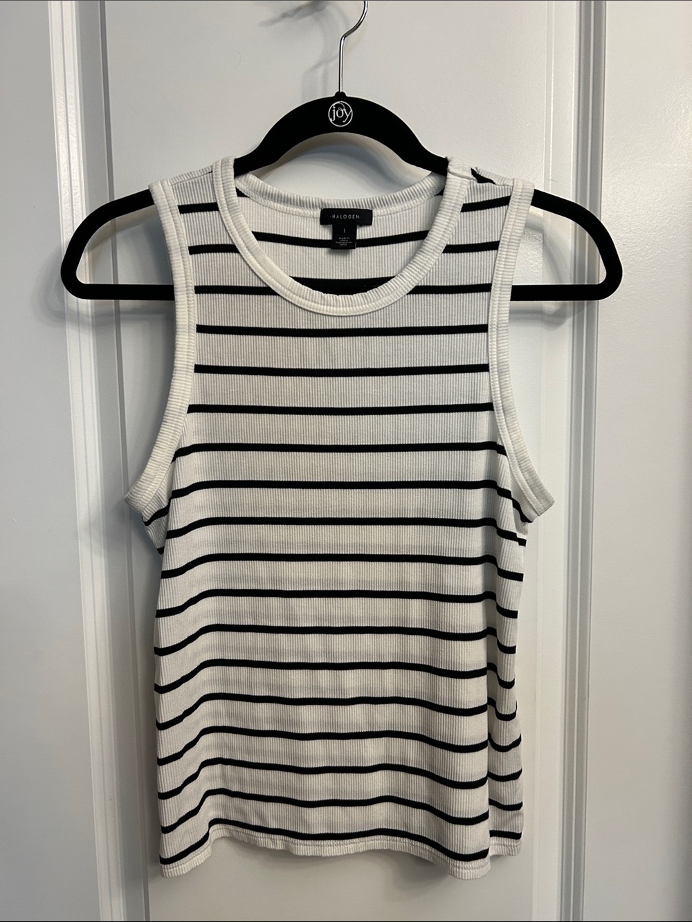 Halogen Black & White Striped Ribbed Tank